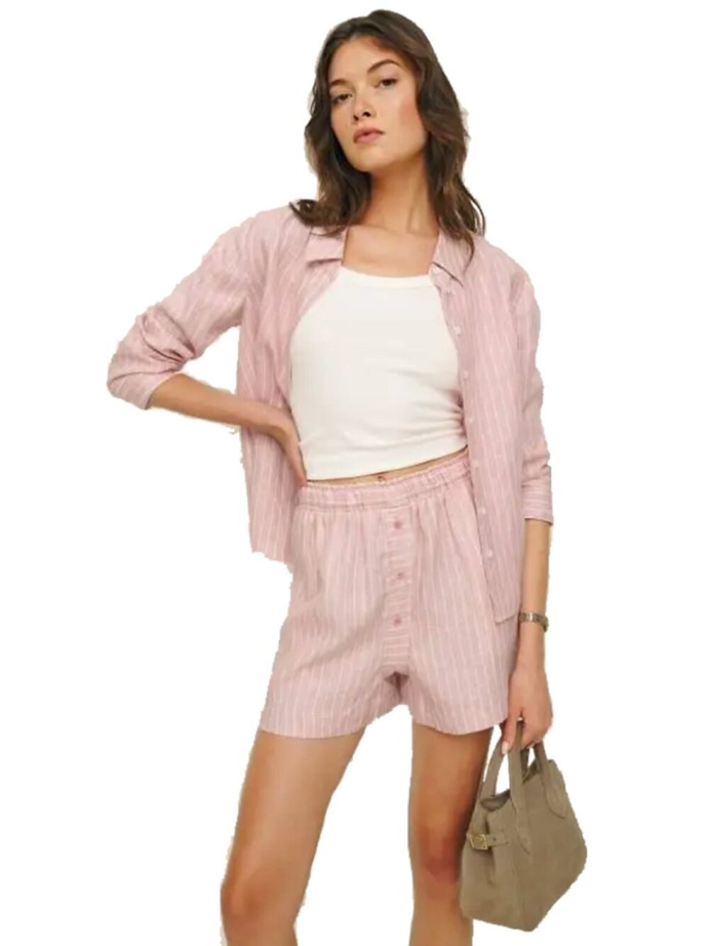 The Reformation Billy Linen Short Babygirl Stripe Pink Pull On Size XS
